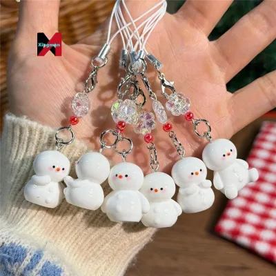Cute Snowman 3D Pendant Winter Series Sweet Transparent Phone Chain Gift