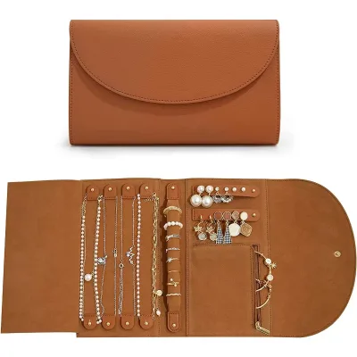 Custom Logo Leather Microfiber Envelope Jewelry Pouch Necklace Ring Earring Bracelet Flap Packaging Pouch