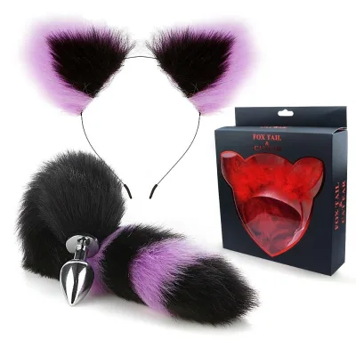 Couple Cosplay with Multiple Colors Paired with Sm Hairband Ear Fun Faux fox Tail Metal Anal Plug Set Kit Sex Toy