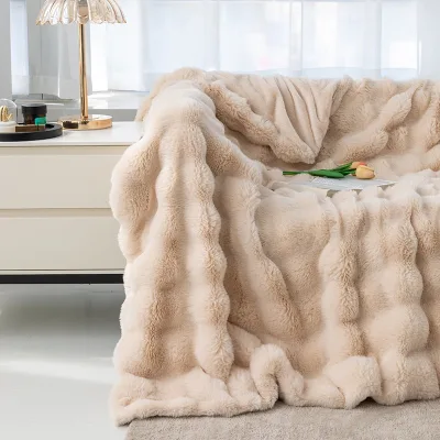 Tuscany Bubble Rabbit Fur Solid Color Modern Flannel Four Seasons Nap Sofa Air Conditioning Velvet Casual Blanket
