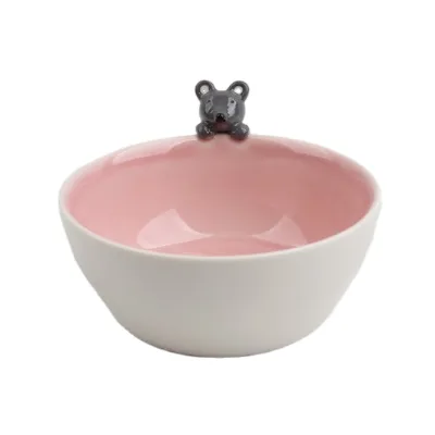 Custom Shape Kids Dining Treat Bowl Hand Painted Ceramic with Adorable Mouse Figurine Accepts Personalized Design