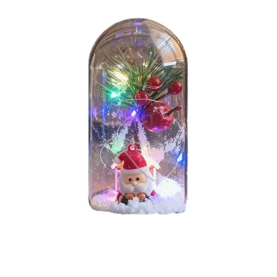 Creative Christmas kitchen window decorations, glowing Christmas trees, plastic covers, snow scenery decorations