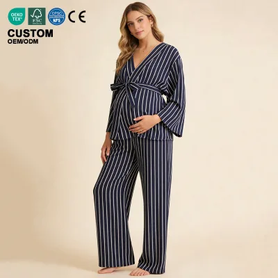 Baifei Custom Bamboo OEKO-TEX Certified V-neck Pajamas Breathable Maternity Set Organic Cotton Knit Women's Two-Piece Loose
