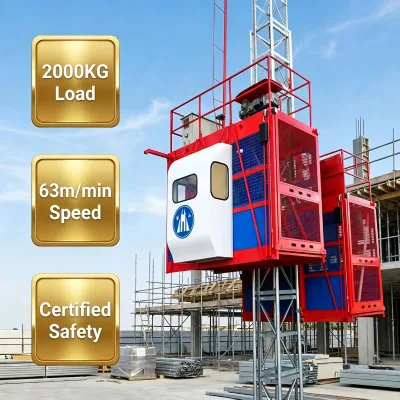 63m/min SC200/SC200 VFD Construction Hoist Rack and Pinion Elevator with Smart Control System & Certified Safety Device