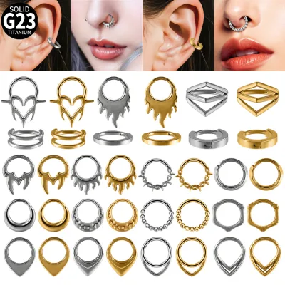 Hot G23 Titanium Trendy 16G Moon Flame Septum Piercing Heart Tusk Cone Helix Hinged Conch Earring High Quality Hoop Nose Rings