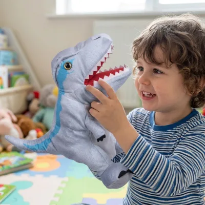 Kids Play Toy Cartoon Cotton Hand Puppet Doll Plush Velociraptor Doll Toy with Luminous Teeth