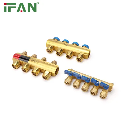 IFAN Customized Brass Water Manifold 3/4 1 Inch Brass Manifold High Temperature Underfloor Heating Manifolds