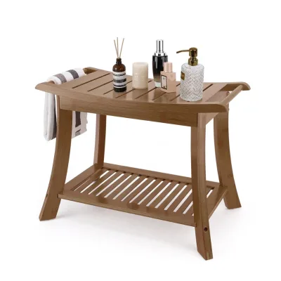 Bamboo Bathroom Shelf With Towel Bar Natural Wood Storage Rack for Towels Toiletries and Essentials Water Resistant Home Decor
