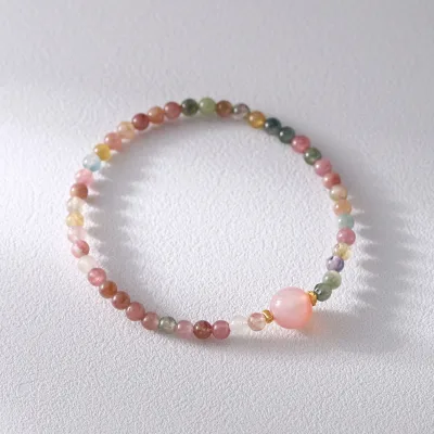 Fashion Pink Tourmaline Crystal Beaded Elastic Rope Bracelet for Women Wholesale