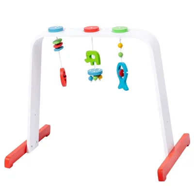 Wood Baby Play Gym Frame Activity Gym Bell Hanging Sensory Toy Wooden Baby Fitness Rack Stand Toy