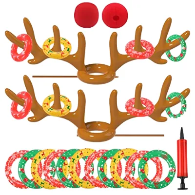 Uniqhia Plastic Inflatable Reindeer Antler Ring Toss Game 2023 Christmas Party Game for Indoor/Outdoor Use Patented