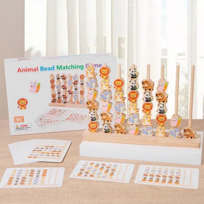 Wholesale Wooden Animal Bead Matching Toy Early Education Cognitive Building Blocks Promoting Baby's Hand-Eye Coordination
