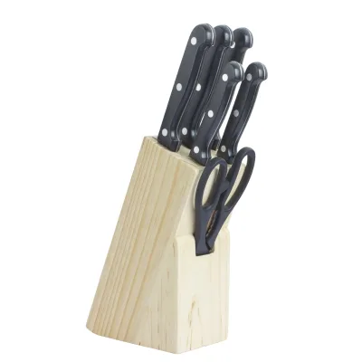 Wholesale 7pcs Stainless Steel Kitchen Scissor Fruit Meat Fishing Knife Set Durable With Coating Wood Block Promotional Cheap