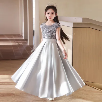 Colorful Short Sleeve Ball Gown for Kids Girls' Party Frock Sequins Made Chiffon-for Carnival Christmas Birthday Celebrations