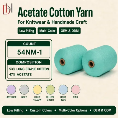 Acetate Cotton Blended Yarn 53% Long Staple Cotton 47% Acetate Low Pilling Multi-Color Customizable Knitting Yarn