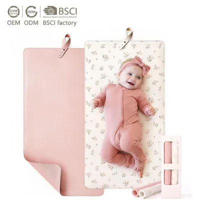 Portable Travel Mat with Roll-up Design Wipeable Vegan Leather Thickened Baby Changing Pad