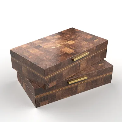 Gloss Lacquer Plaid Wood Grain Wooden Gift Box With Golden Hardware, Custom Logo Jewelry Tea Storage Box With SABER Certificate