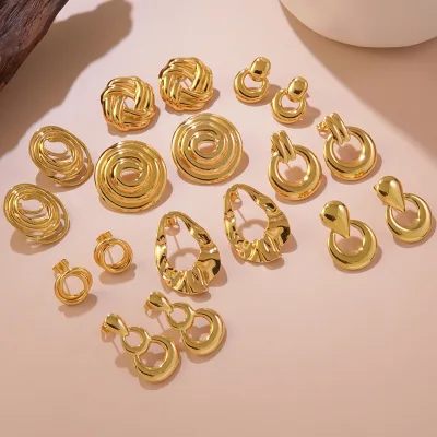 New Women's Stainless Steel Geometric Stud Earrings Vintage Chic Design Oil-painted Ear Cuffs Luxury-feel Jewelry