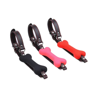 Silicone Mouth Gag with Padlock Bondage Restraints Open Mouth Breathable Sex Dog Bone Harness Strap Gag Sex Toy for Women