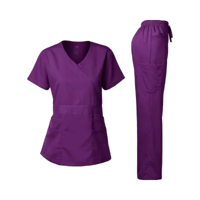 Dagacci Medical Uniform for Women Comfortable Stretch Soft Y-Neck Top Pants Woven Nurse Doctor Scrubs OEM Model for Hospital Use