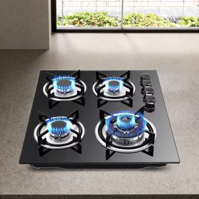 4-Burner Built-In Table Top Tempered Glass Gas Hob Solar/Battery Powered Outdoor Car Hotel Household Use Class Energy Efficient