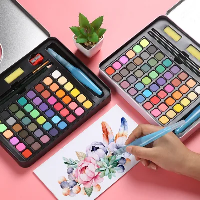 Watercolor Paint Set 36/48 Color Solid Paint Tin Box Portable for Beginners Children and Students Painting Art Tools Supplies