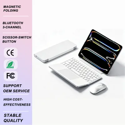 Portable Foldable for Keyboard and Mouse Set with Touchpad Ultra-mini Rechargeable Design for Tablets