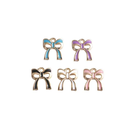Fashion Simple Colorful Bow Alloy Pendant With Drop Oil DIY Making Necklace Charm Jewelry Accessories Finding
