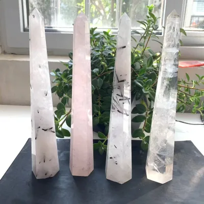 Kindfull Wholesale Natural High Quality Crystal Wand  Rose Quartz Wand Clear Quartz Wand Black Tourmaline Quartz