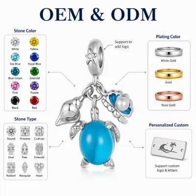 Custom Logo 925 Sterling Silver Charms Personalized Name Initial Bead Pendant Round Heart Pear CZ Multi Color Shape Charms