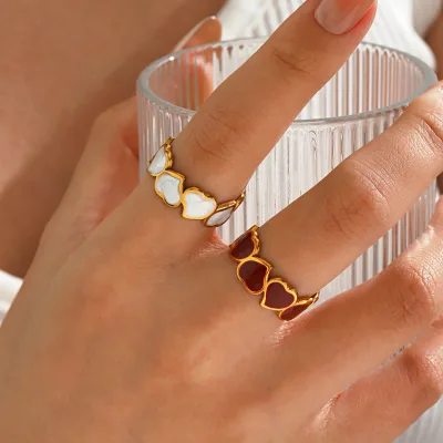 European and American Non-fading Electroplated Stainless Steel Oil-drip Open Ring Women Heart-shaped Ins-style Niche Rings
