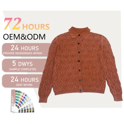 2024 New Product Hollow Knitting Cutting Washed Sweater V-Neck Long Sleeve Women