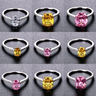 CM Jewelry Mix Size Women Gold Plated Engagement Wedding Ring pink Yellow square Cut Zircon Ring Anillo Diamantes Mujer Joyas