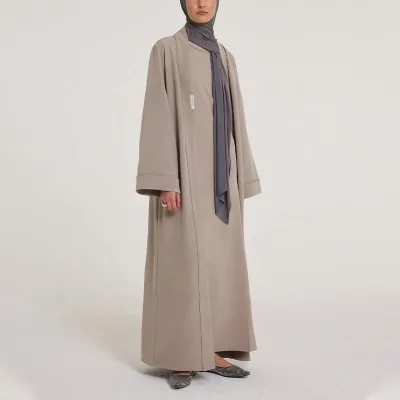 2024 Essential Khaki Simple Style Muslim Dress Good Smooth Fabric Modest Dress Popular Abaya Oben Dubai Womens Muslim Clothing