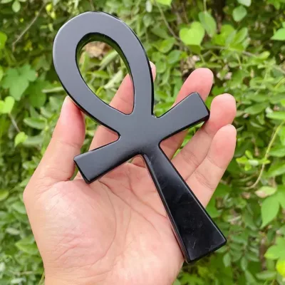 Wholesale Natural Obsidian Ankh Cross Pendant Egyptian Key of Life Pendant&Necklace Jewelry Gift