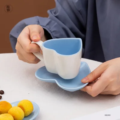 Custom Logo Creative Heart-Shaped Coffee Cup and Saucer Set
