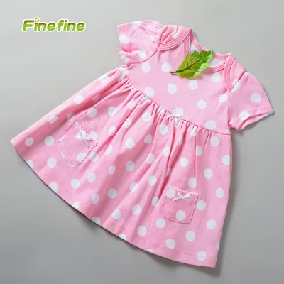 Latest Fashion Kid Clothes Cotton Knitted Dot Design Little Girl Dress