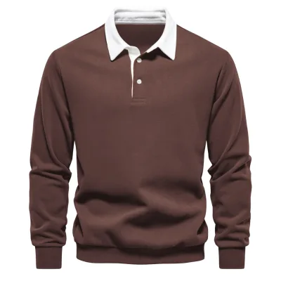 High Quality Custom Plain Color 100% Cotton Men's Rugby Long Sleeve Polo Shirt