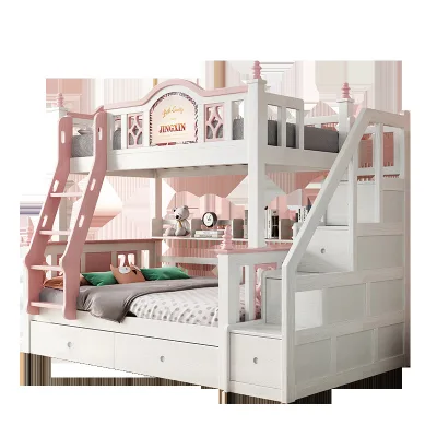 Furniture Pink Children Bed High Low Mother-Child Bed Pull-Out Comfortable Durable Modern Simple Bunk Bed for School Children's