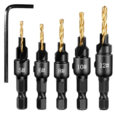 Woodworking Countersink Twist Drill Hex Shank Hole-Opening Bit Set Screw-Head Countersink Drill Chamfering Drilling Bit