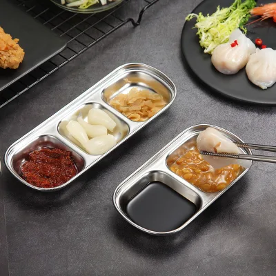 Gold/silver Color Multi Compartment Soy Sauce Dishes 304 Stainless Steel Metal Korean Sauce Dish