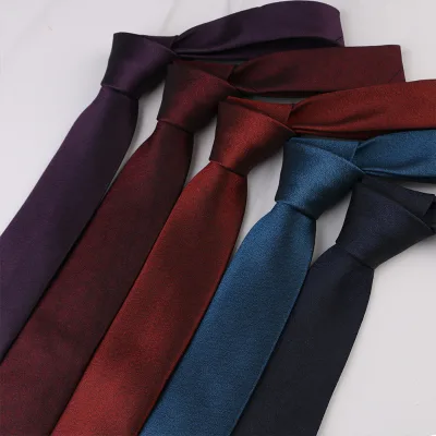 GG134 Fashion Solid Color Polyester Silk Neck Ties Striped Printed 6cm Narrow Tie Business Corbatas Ties