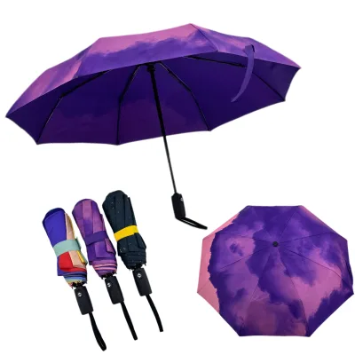 Auto-Open Windproof 3-Folding Fully-Automatic Umbrella Classic Design Easy-Folding 190T Polyester Opening Control