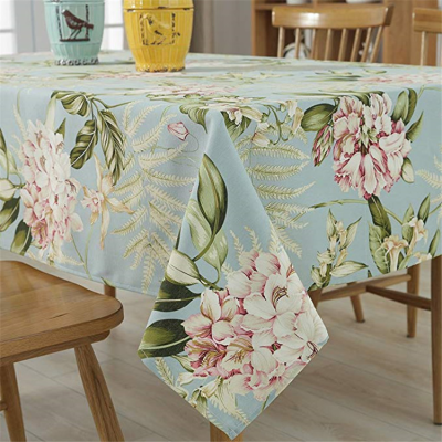 Restaurant Cotton Linen Rectangular Table Cloth Flower Printed Tablecloth for Dinner Party Decor
