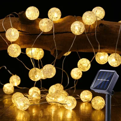 8 Modes Solar String Lights Outdoor Crystal Globe Lights Waterproof for Garden Decoration Solar Christmas Lights