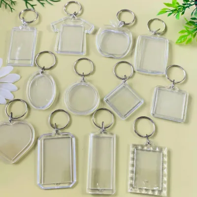 Custom Mini Photo Frame Keychain DIY Acrylic Keychains UV Printing Open Cover Transparent One Inch ID Photo Holder Couple Gift