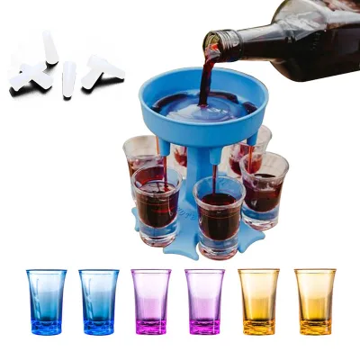 Factory Bar Accessories Rack Cooler Whisky Wine Dispenser Beer Beverage 6 Cups Dispenser Holder 6 Shot Glass Dispenser Pourer