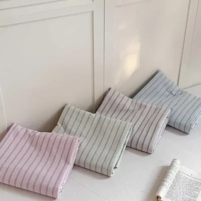 100% Cotton Dyed Fabric Organic Cotton Striped Fitted Sheet Pillowcases Soft Elastic Bedding Fitted Sheet Cozy Bedroom Decor