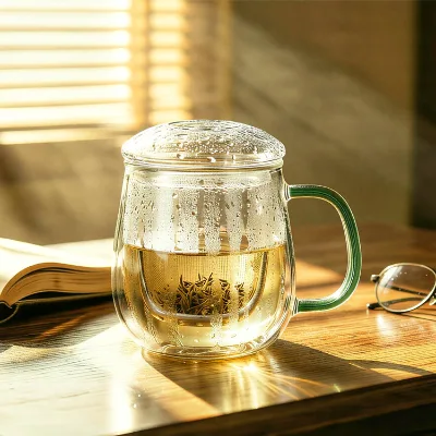 New Arrival Factory Supply Food Safe Heat Resistant Borosilicate Glass Tea Glasses Maker Tea Cup for Personal Drinking Tea