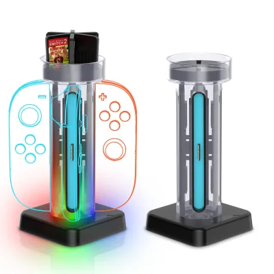 2nd Generation 4-in-1 Stand Charging Dock for Switch Wired Charging Station Colorful Light Plastic Stand for Left/Right Gamers'